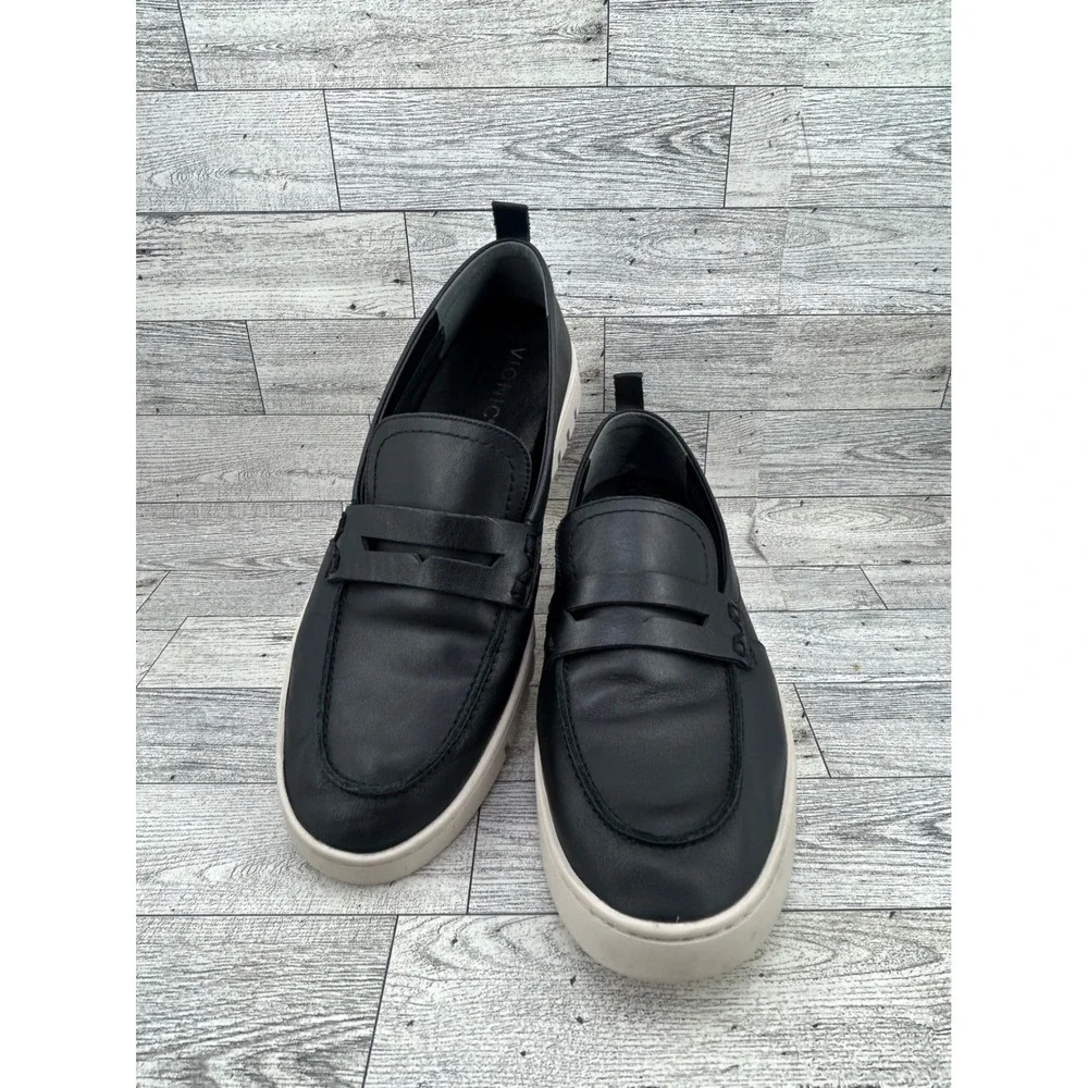 Vionic Uptown Black Leather Penny Loafer Lug Sole Platform‎ Sneakers Women Sz 10